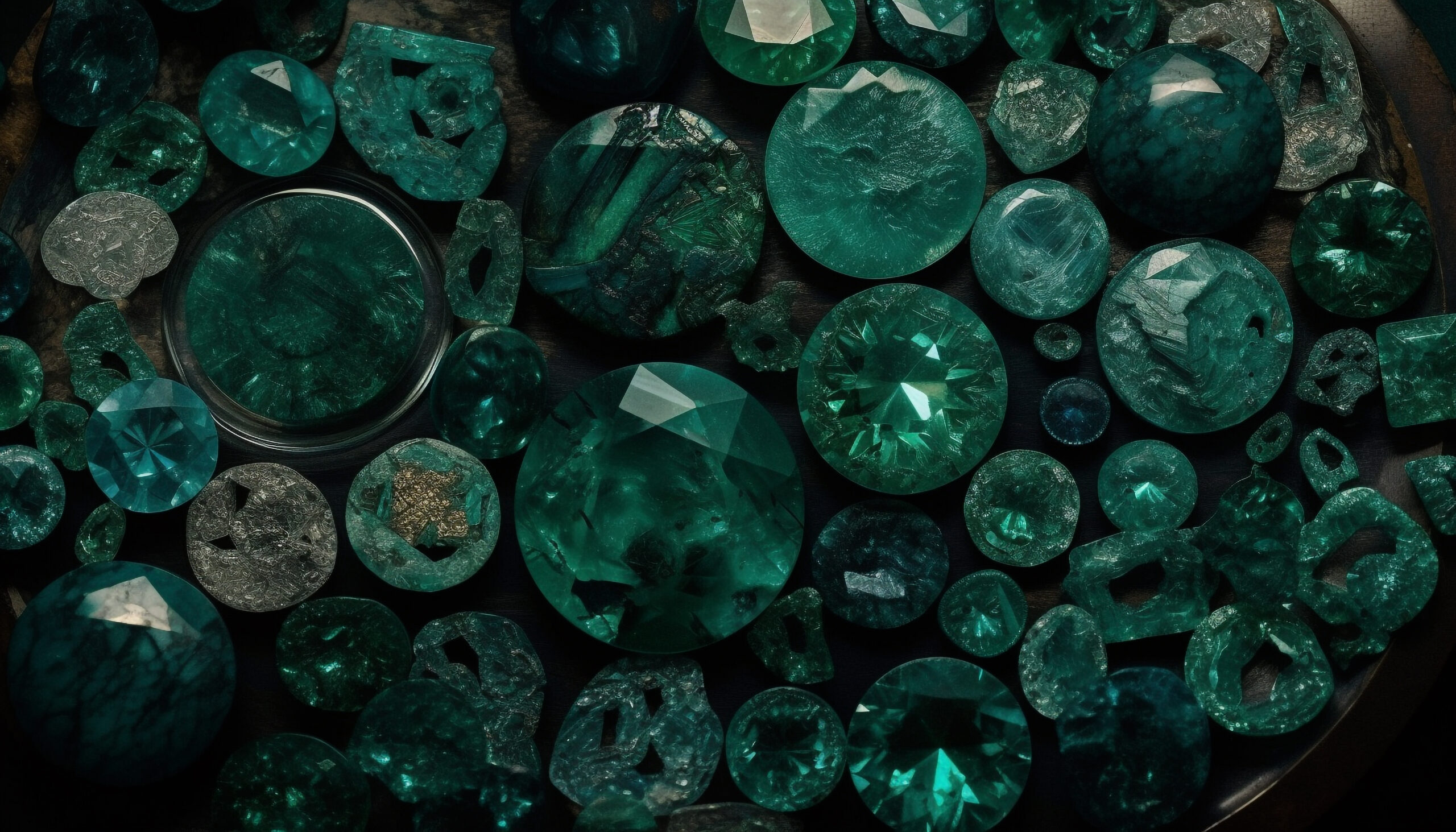 Shiny gemstones illuminate the circle of wealth generated by artificial intelligence