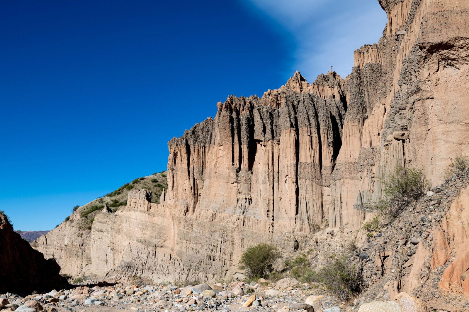 Spectacular rock formations under a clear blue sky in Bolivia, showcasing natural beauty.